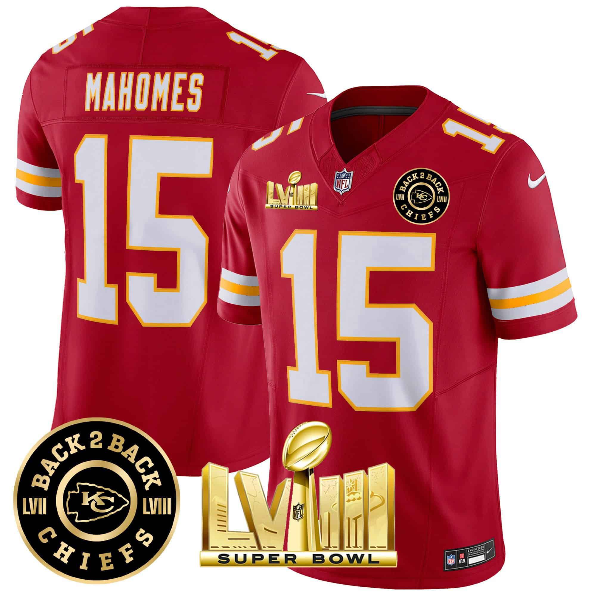 Men Kansas City Chiefs #15 Mahomes Red 2024 Nike Super Bowl LVIII & Back-2-Back Patch Vapor NFL Jersey style 3->indianapolis colts->NFL Jersey